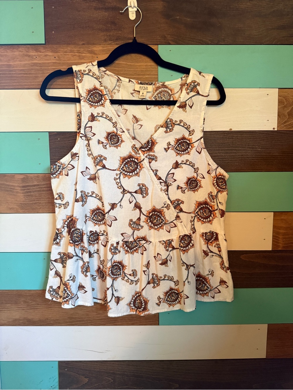 a.n.a Cream Floral Surplice Peplum Tank